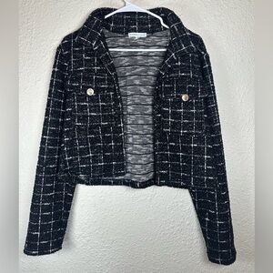 Sincerely Jules Black Grid Knit Fuzzy Open Front Jacket- Women's Size XL